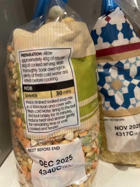 Dried peas/beans/lentils