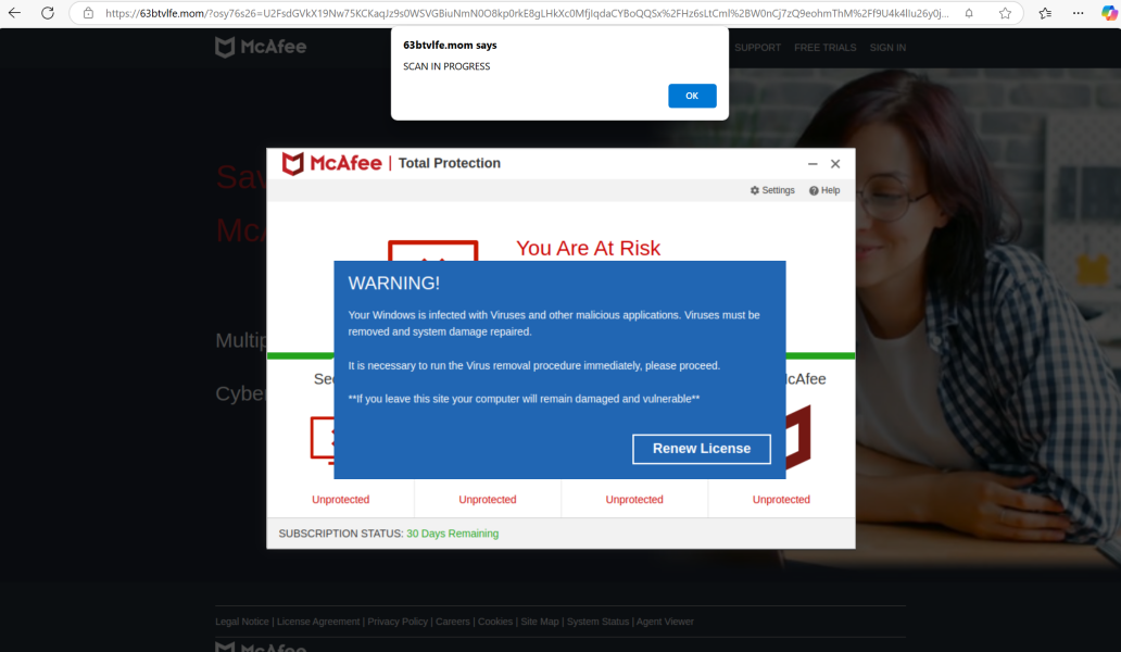 Virus scam appearing only  when on Mumsnet