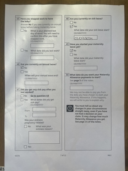 Help with maternity allowance application