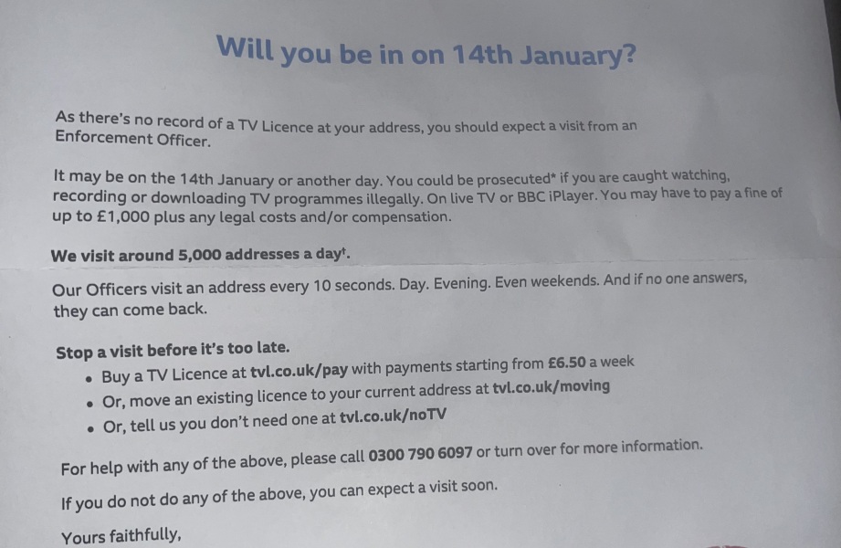 TV license officers threatening me