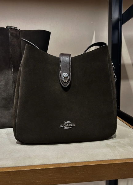 Black suede handbag