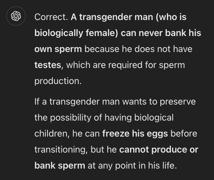 Emma Hilton vs ChatGPT - transgender men should freeze their sperm before transing!?!