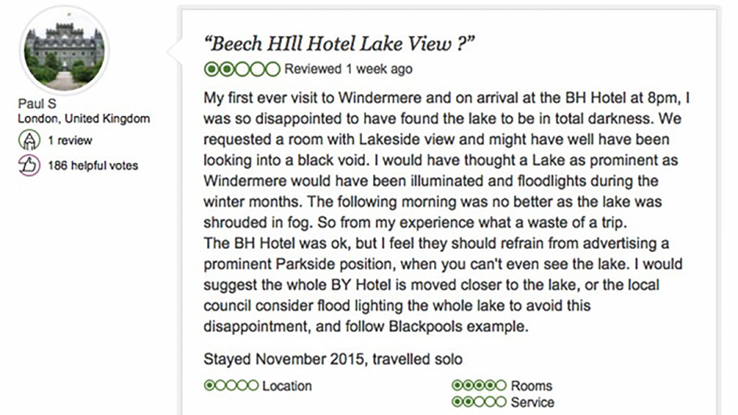 What’s the most ridiculous thing you’ve read in a Trip Advisor review?