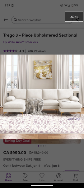 New sofa. Dislike it.