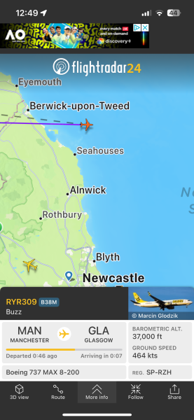 Flight radar - storm Eowyn version