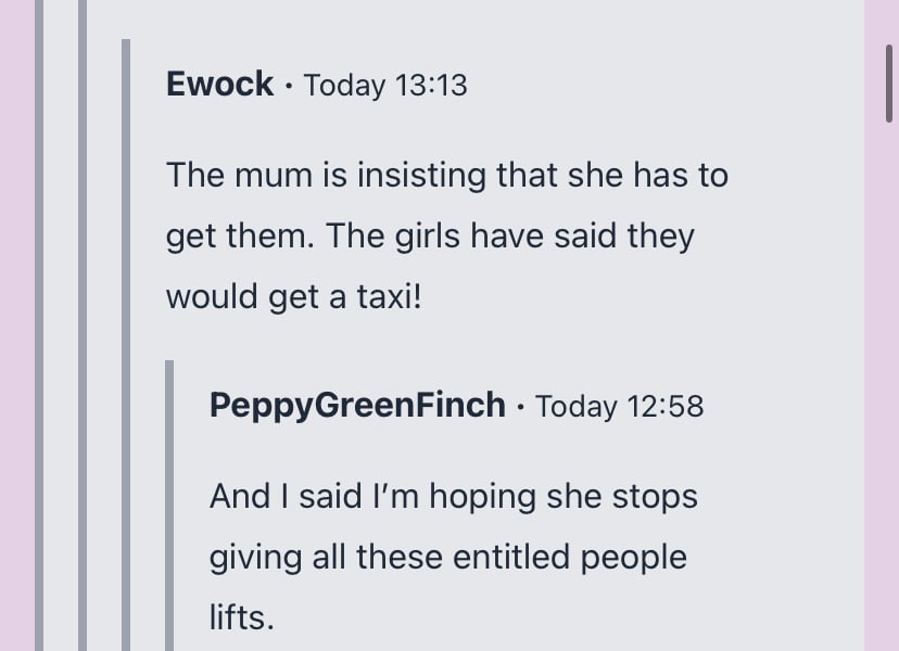 To not reciprocate 3am pick ups by other Mum?