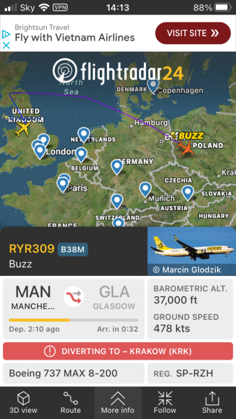 Flight radar - storm Eowyn version