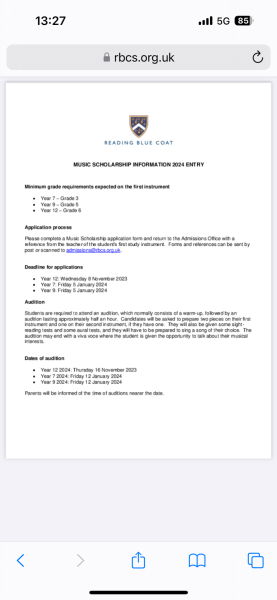 Music Scholarship  - 13+