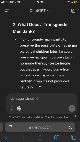 Emma Hilton vs ChatGPT - transgender men should freeze their sperm before transing!?!