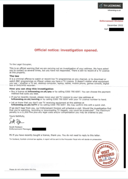 TV license officers threatening me