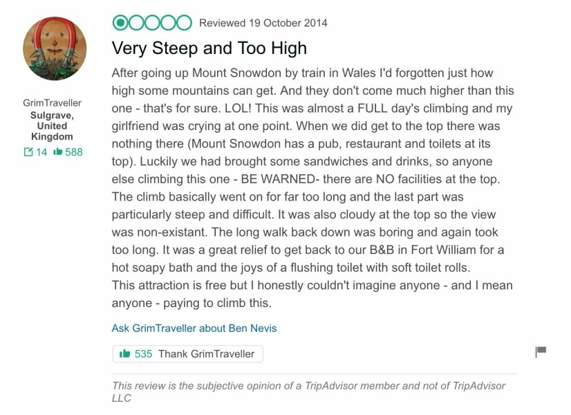 What’s the most ridiculous thing you’ve read in a Trip Advisor review?