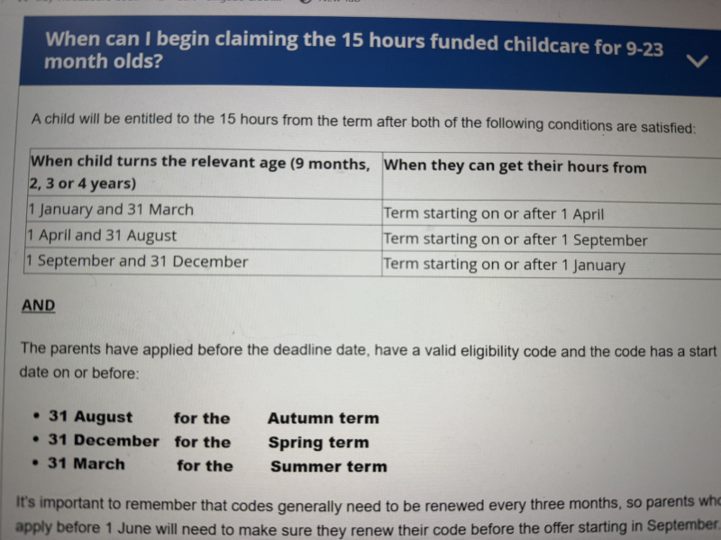 Nursery funding question