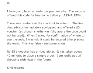 Next UK scam re free home delivery?