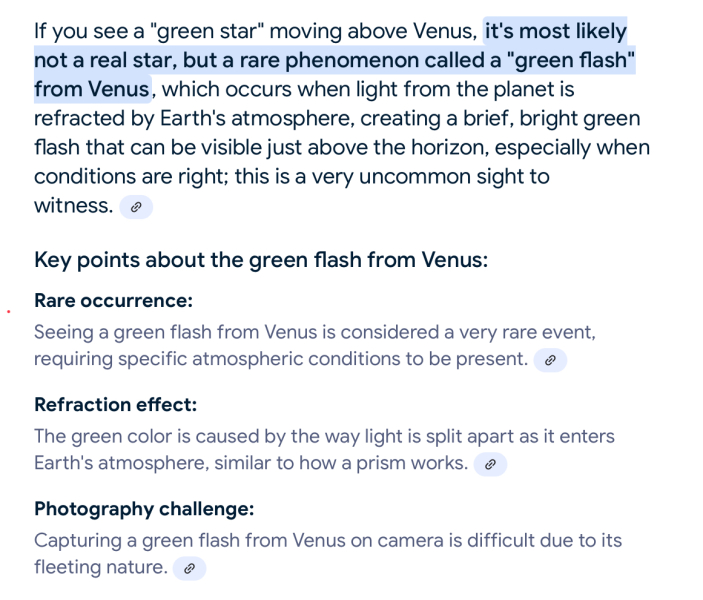 What’s the green flash above Venus?