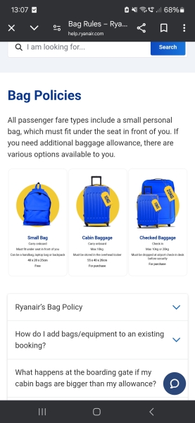 Ryan air luggage small