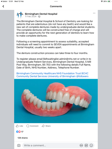 Returned from Hospital with no teeth