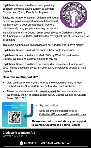 Demo in support of Clydebank Women's Aid