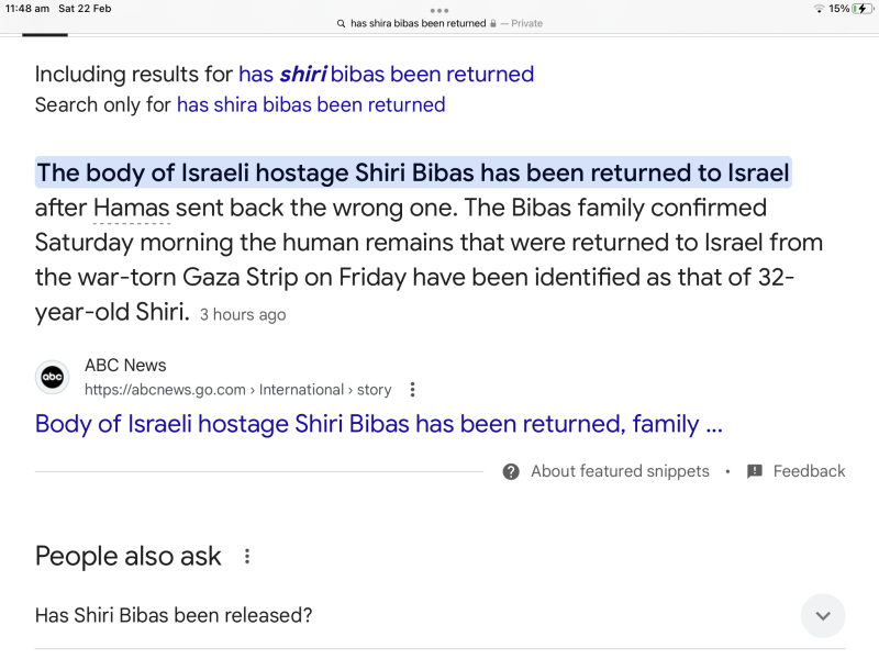 Breaking News - Shiri Bibas has not been returned