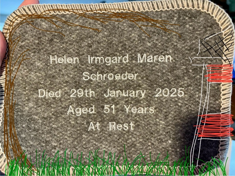 Embroidering a Coffin!