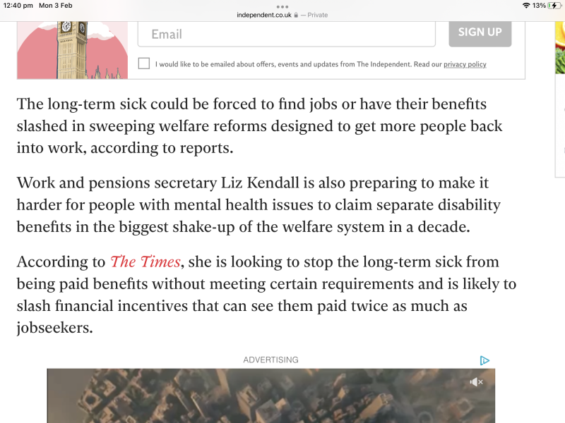 To be concerned about what Liz Kendall is up to with disability benefits?