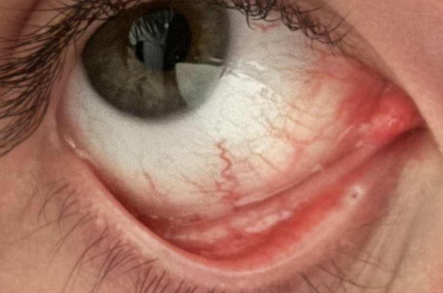 To share a photo of my eye and ask if it looks abnormal?