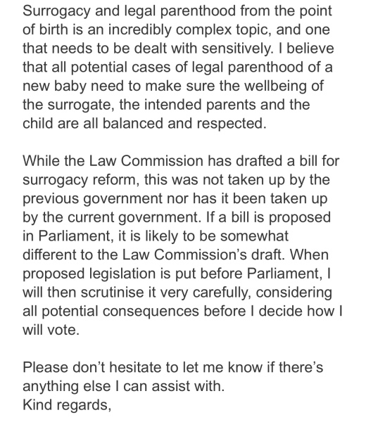 Call to Action on Surrogacy! Email your MP