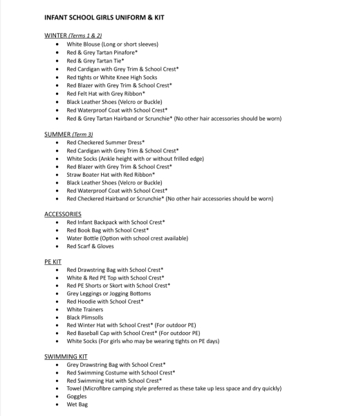 To think this a ridiculous uniform list for 4 year olds