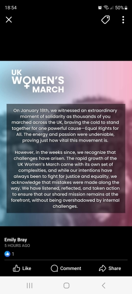 "Punch a TERF" Sarah Jane Baker to speak at #UKWomensMarch London on 18 January 2025