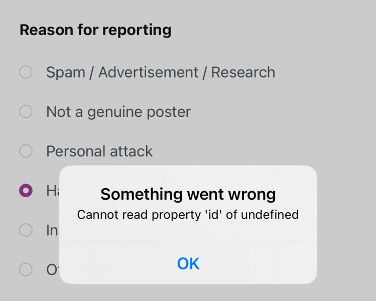 Unable to report thread - error message