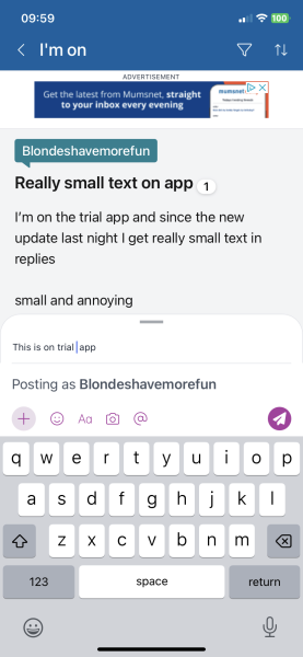 Really small text on app