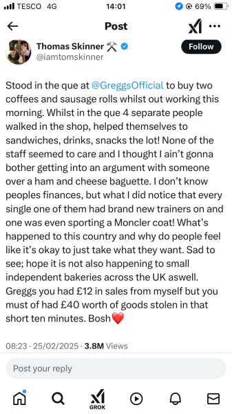 People openly stealing in Greggs