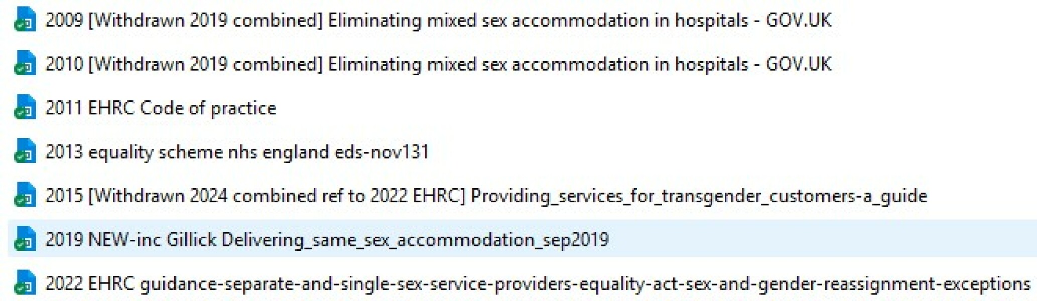 NHS Policy Audit - working party