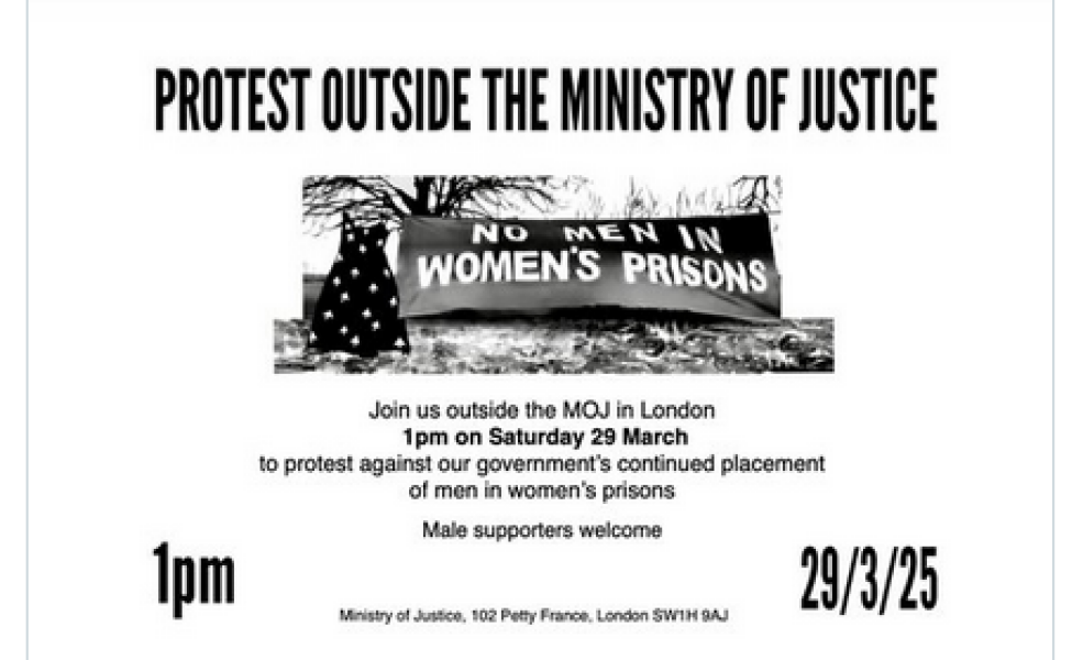 No Men in Women's Prisons demonstration 29 March in London
