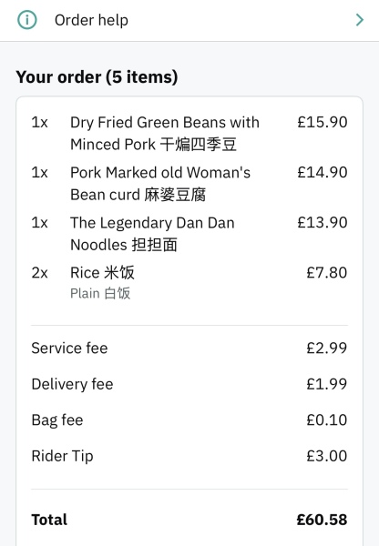 How much for a Chinese takeaway where you are?