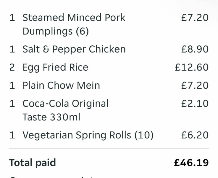 How much for a Chinese takeaway where you are?