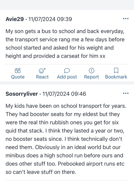Booster seat on coach for reception school trip?