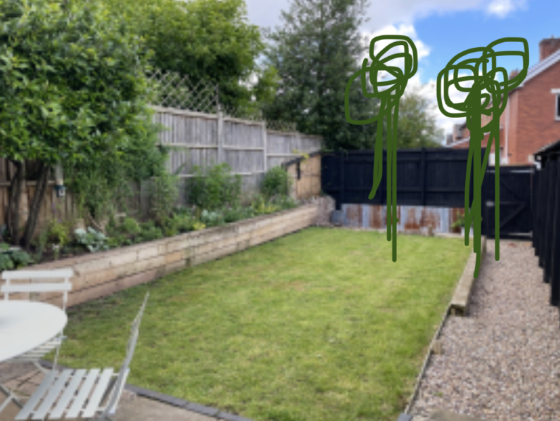 Help with blocking house at end of garden!