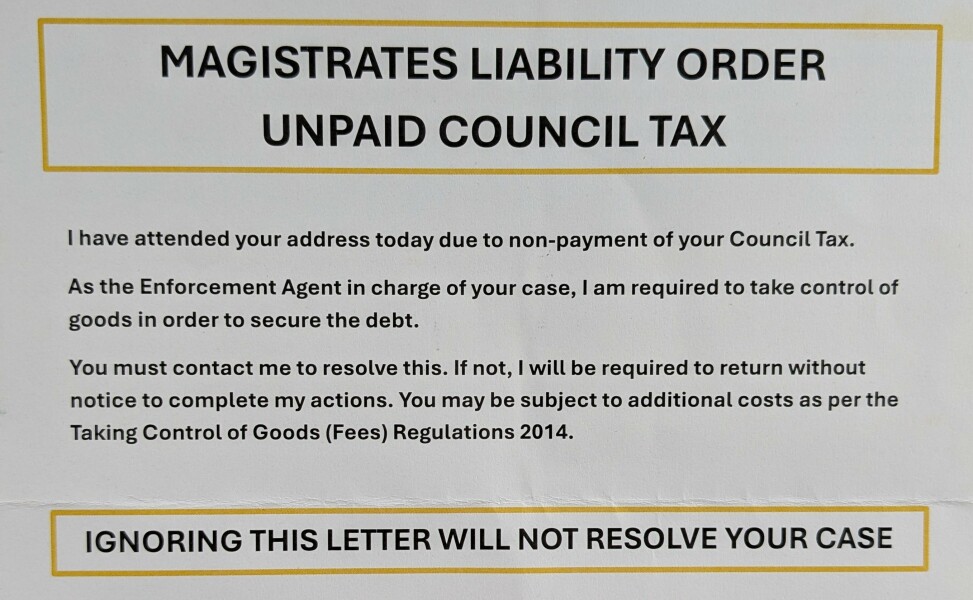 Bailiffs letter for previous owner