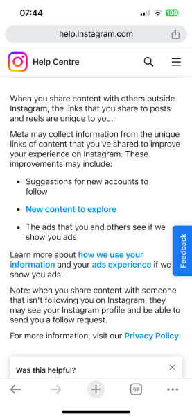 To warn MNers that if you post a link copied from your Facebook or Instagram account you’re outing yourseld