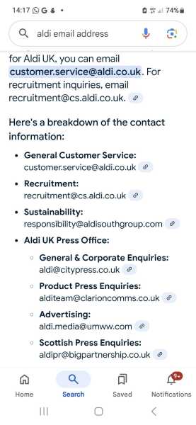 Anyone know how to contact Aldi by email