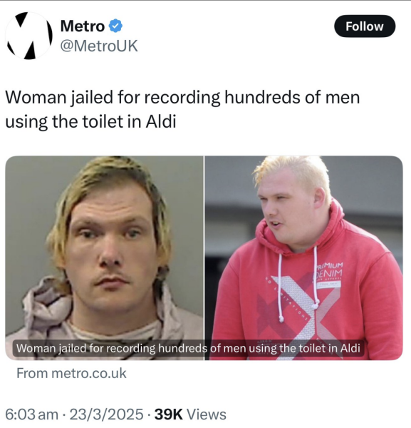 Woman jailed for recording hundreds of men using the toilet in Aldi