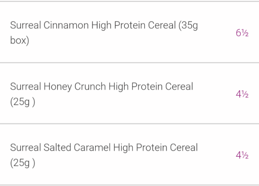 Syn values for Surreal cereal?