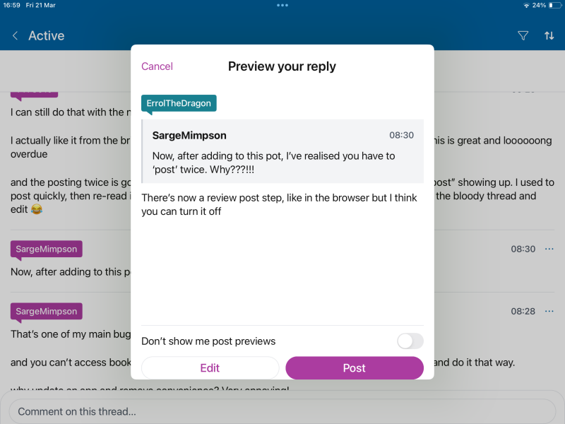 iPhone new app - refresh 'active' 'watching' 'I'm on'