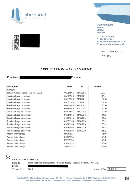 Being chased for a leasehold service charge debt by Moreland / MW Freeholds