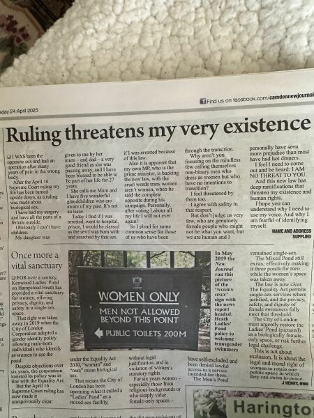 Hampstead Heath Ladies Pond - considering the SC judgement