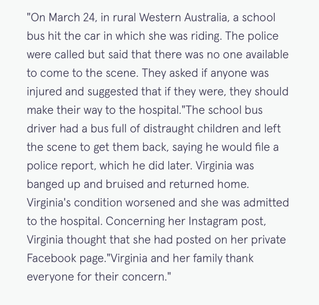 Virginia Giuffre hit by bus
