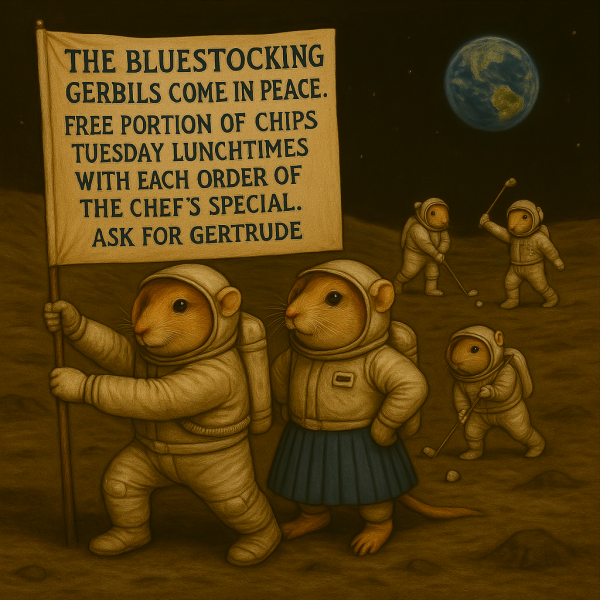 The Bluestocking Arms Women's Pub, where women make friends with Beetles, Androids, Cakes, Dragons, Hedgehogs and other women, where wit and wisdom flourish