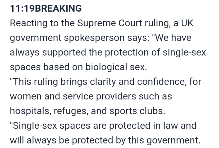 Supreme Court rules the term sex refers to 'biological women'