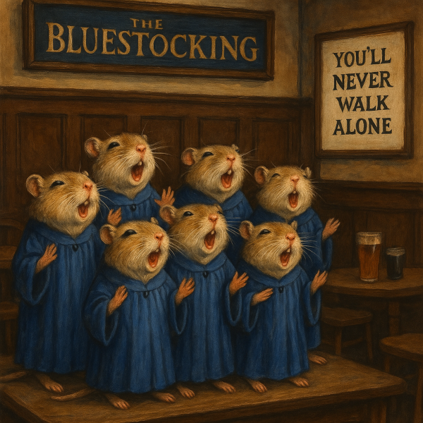 The Bluestocking Arms Women's Pub, where women make friends with Beetles, Androids, Cakes, Dragons, Hedgehogs and other women, where wit and wisdom flourish