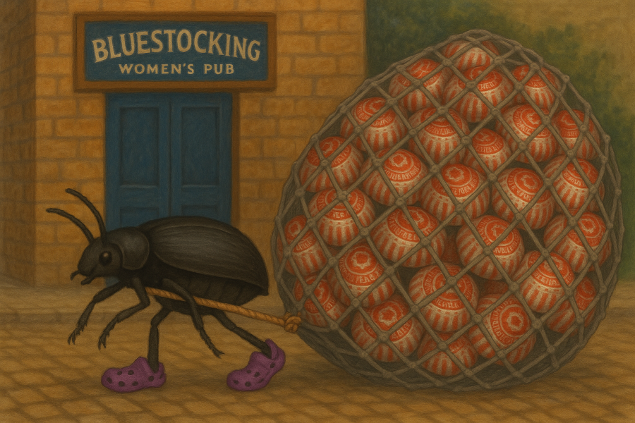 The Bluestocking Arms Women's Pub, where women make friends with Beetles, Androids, Cakes, Dragons, Hedgehogs and other women, where wit and wisdom flourish